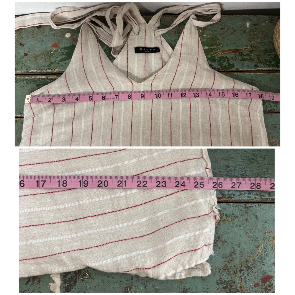 MAVEN WEST Jute Red Stripes Linen Tie Back & Shorts Matching Set S/M USA Made - Picture 15 of 16